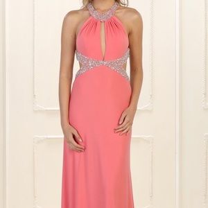 NWT May Queen coral beaded evening gown